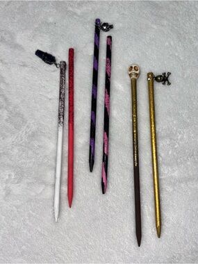 Trio of Hand Painted Wooden Hairsticks